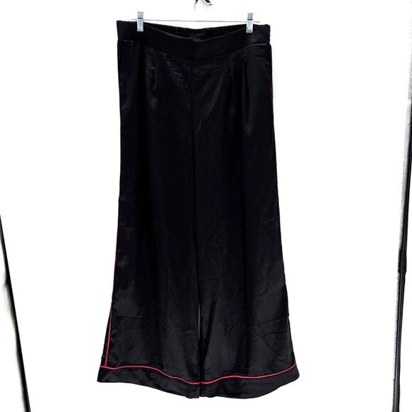 Torrid Wide Leg High-Rise Pull-On Satin Pants in black pink piping 0/L formal - Picture 2 of 10